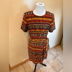 Sag Harbor Women’s Dress Aztec Print with Accent Tie on Side Size 12